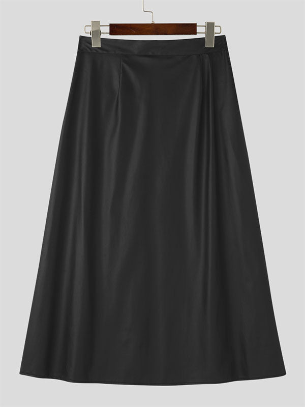 Mens Faux Leather Pleated Solid Skirt SKUK39210