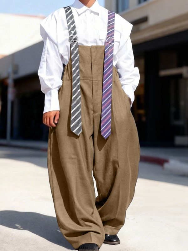 Men's Striped Tie Patchwork Jumpsuit SKUL50133