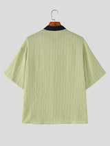 Mens Striped Colorblock Stand Collar Short Sleeve Shirt SKUL17927