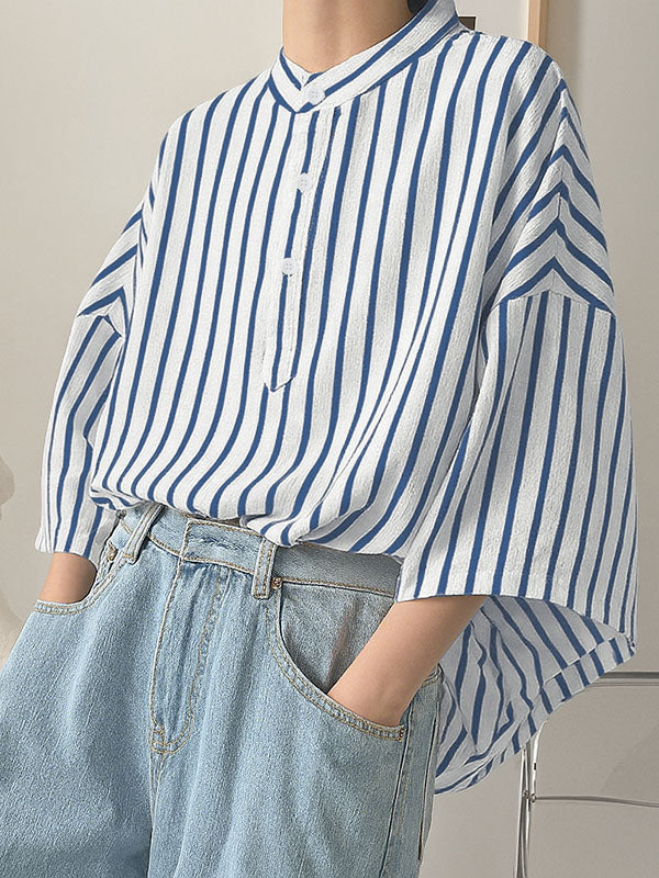 Men's Loose Stripe Half Sleeve Shirt SKUL28485