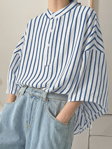 Men's Loose Stripe Half Sleeve Shirt SKUL28485