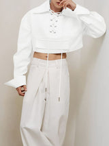 Men's Drawstring Tie Cropped Long Sleeve Shirt SKUL34230