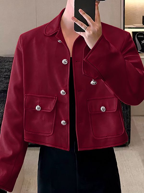 Men's Solid Color Topstitch Metal Button Long Sleeve Blazer SKUL48623