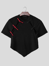 Men's Asymmetrical Color Pop Pointed Hem Cropped T-shirt SKUL60270