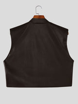 Men's Avant-Garde Modern Chinoiserie Faux Leather Frog Button Cropped Waistcoat SKUL64156
