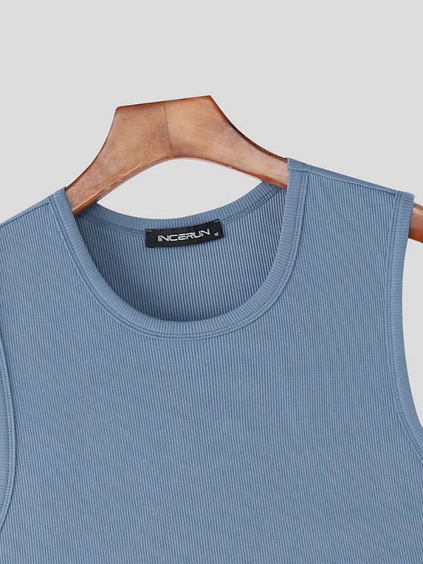 Men's Striped Textured Crew Neck Tank SKUL22475