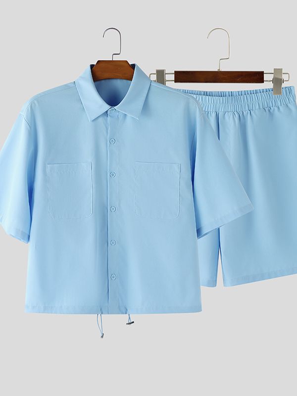 Men's Solid Color Pocket Casual Two Piece Outfit SKUL46213