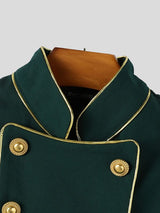 Men's Royal Vintage Stage Performance Double-Breasted Gold Piping Slit Cape Jacket SKUL81173