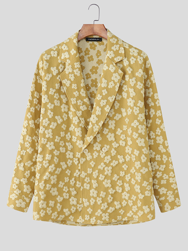 Men's Jacquard Texture Double Breasted Long Sleeve Blazer SKUL25809