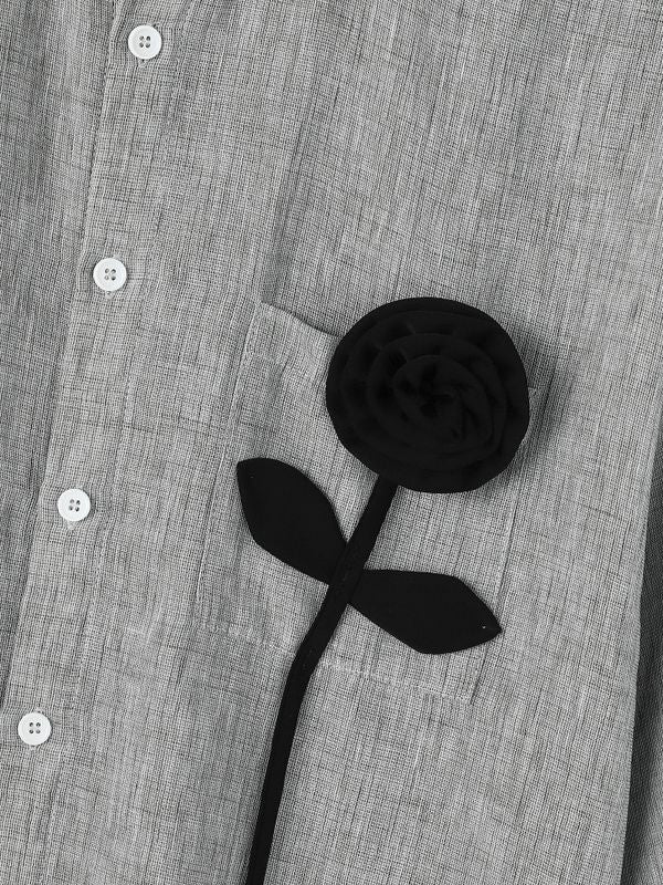 Men's Clean Fit Gallery 3D Floral Applique Chest Pocket Cropped Boxy Half Sleeve Stand Collar Shirt SKUL83946