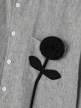 Men's Clean Fit Gallery 3D Floral Applique Chest Pocket Cropped Boxy Half Sleeve Stand Collar Shirt SKUL83946