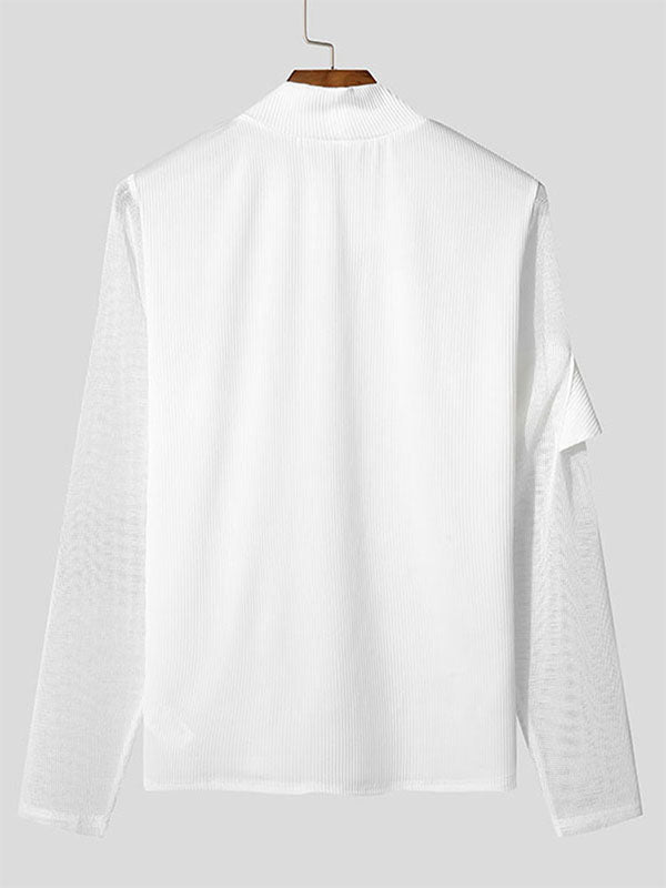 Mens Mesh Splicing Textured Long-Sleeve T-Shirt SKUK98020