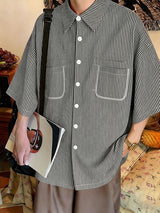 Men's City Boy Oversized Pinstripe Half Sleeve Shirt SKUL59597
