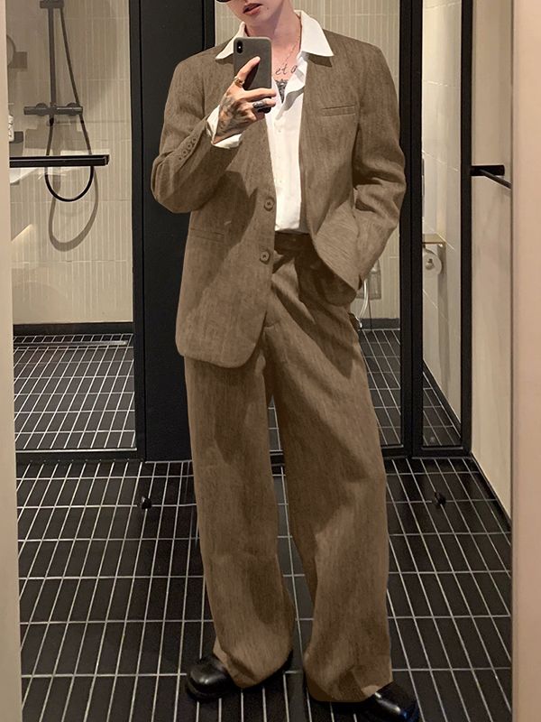 Men's Solid Casual Blazer Two Pieces Outfit SKUL34974