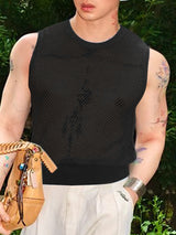 Mens Sheer Mesh Hollow-Out Crew Neck Tank SKUL18803