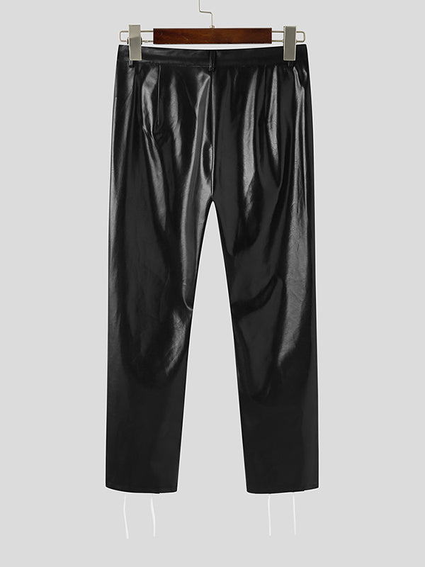 Mens Lace-Up Cuff PU Leather Pants SKUK28539