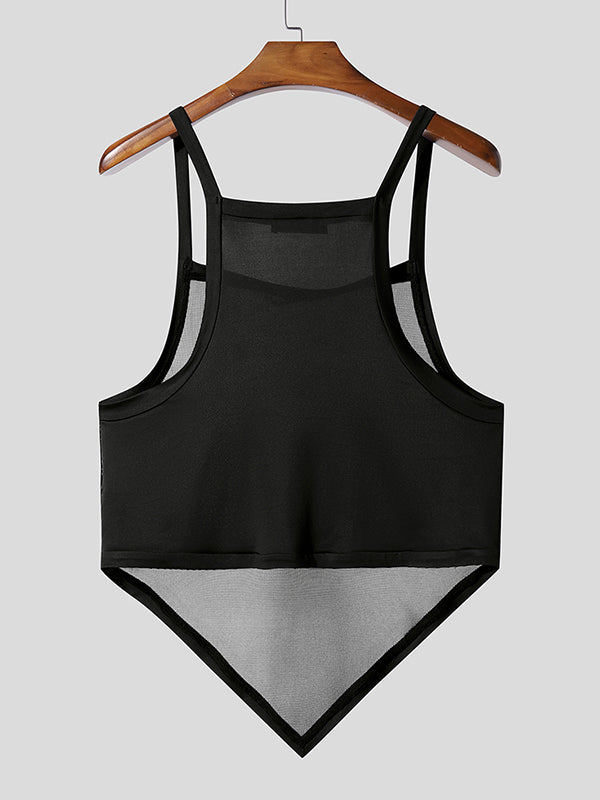 Mens Sheer Mesh Textured Square Neck Tank SKUL11725