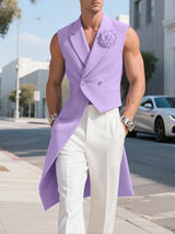 Men's Floral Patchwork Asymmetrical Hem Sleeveless Blazer SKUL23913