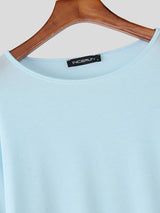 Men's Solid Color Loose Crew Neck Long Sleeve T-Shirt SKUL38549