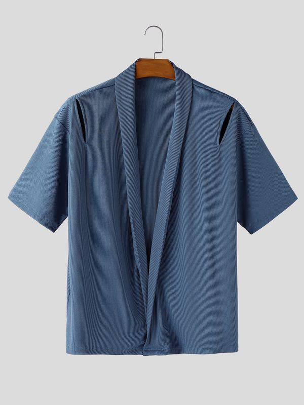 Men's Avant-Garde Ribbed Crossover Deep V-Neck Cold-Shoulder Shirt SKUL56539
