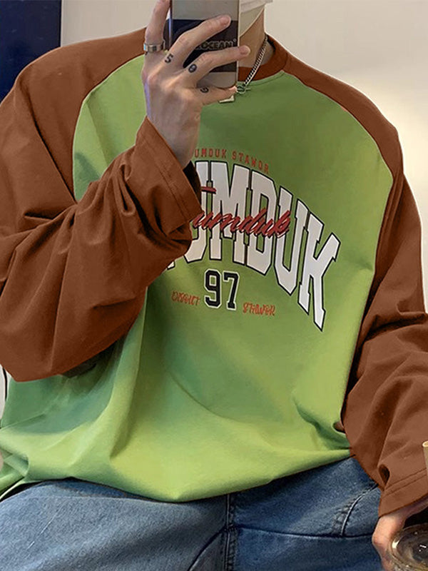 Mens Casual Print Color Block Long-Sleeve T-Shirt SKUK79415