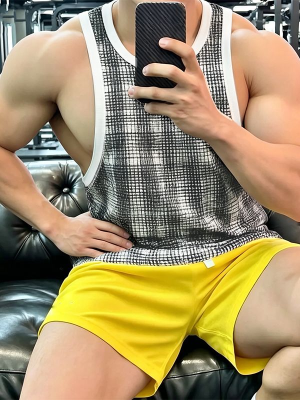 Men's Retro Athletic Aesthetic Contrast Binding Detail Deep U-Neck Tank SKUL68461