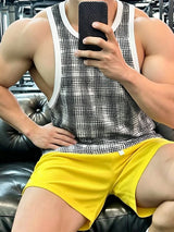 Men's Retro Athletic Aesthetic Contrast Binding Detail Deep U-Neck Tank SKUL68461