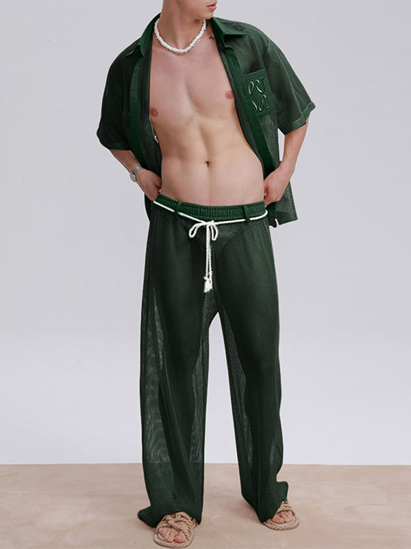 Mens Sheer Mesh Textured Two Pieces Outfit SKUL13934