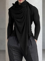 Men's Solid Ruched Drape Neck Long Sleeve T-Shirt SKUL28150