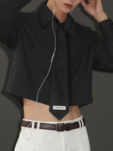 Men's Solid Color Tie Patchwork Cropped Long Sleeve Shirt SKUL48754