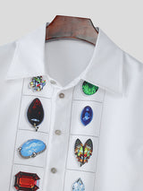 Mens Diamond Print Patchwork Cropped Short-Sleeve Shirt SKUL13692