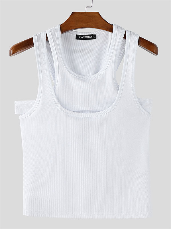 Mens Textured Stretch Two-Piece Cropped Tank SKUL13710