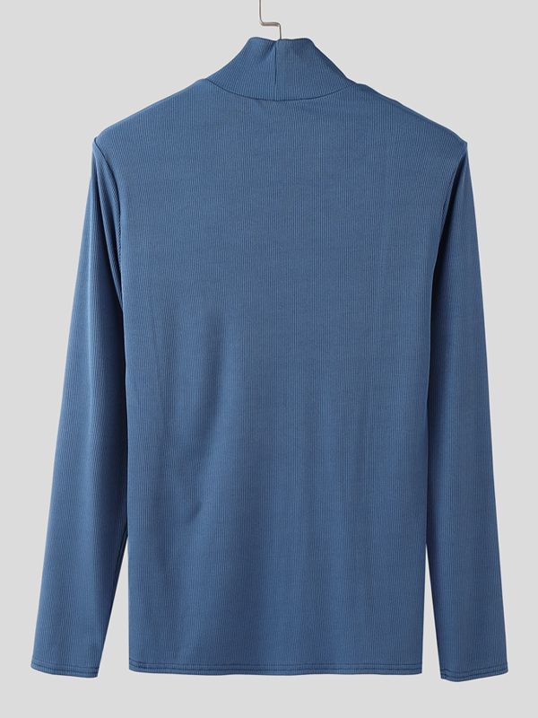 Men's Solid Color Textured Long Sleeve T-Shirt SKUL39015