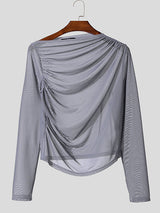 Mens Sheer Ruched Cropped Long Sleeve T-Shirt SKUK97836
