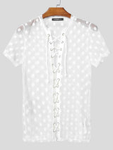Men's Polka Dot Sheer Drawstring Tie Short Sleeve T-shirt SKUL57646