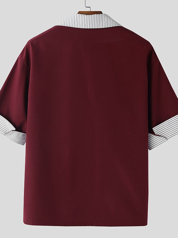 Men's Stripe Patchwork Short Sleeve Shirt SKUL47772