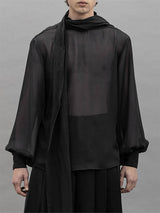 Mens Bow Detail Sheer Long-Sleeve T-Shirt SKUK86707