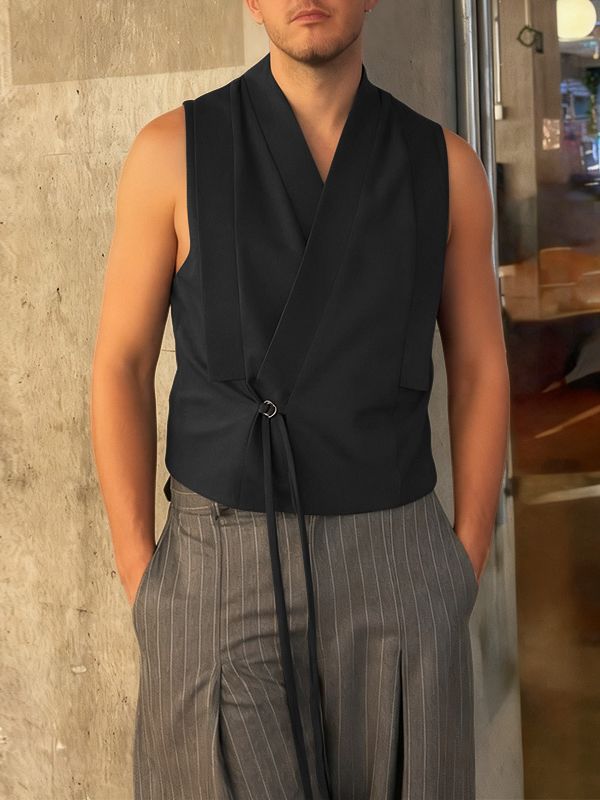 Men's Deconstructed Solid Color Sleeveless Waistcoat SKUL41423