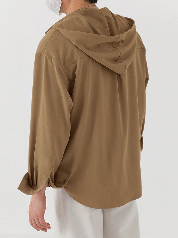 Men's Solid Color Hooded Long Sleeve Shirt SKUL45108