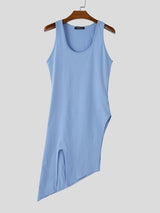 Men's Avant-Garde Asymmetrical High Side Slit Hem Longline Tank SKUL58771