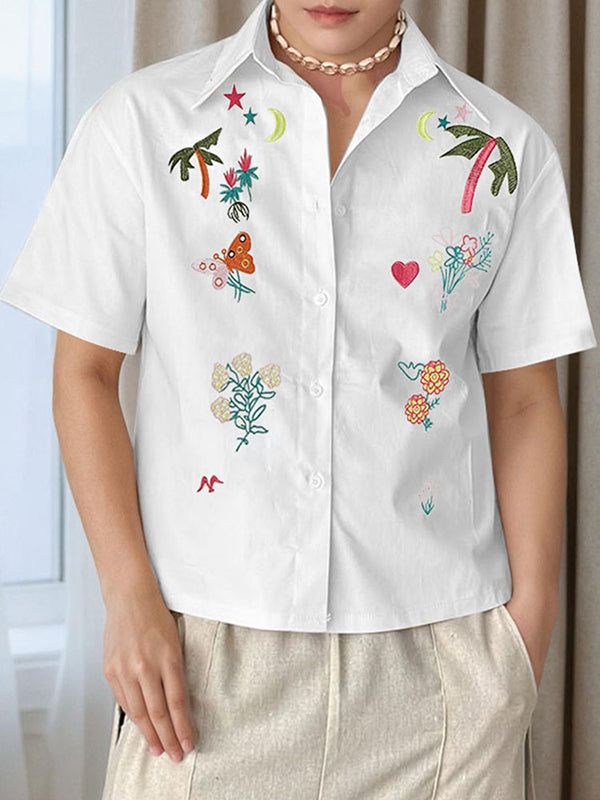 Mens Fun Embroidered Short Sleeve Shirt SKUL12830