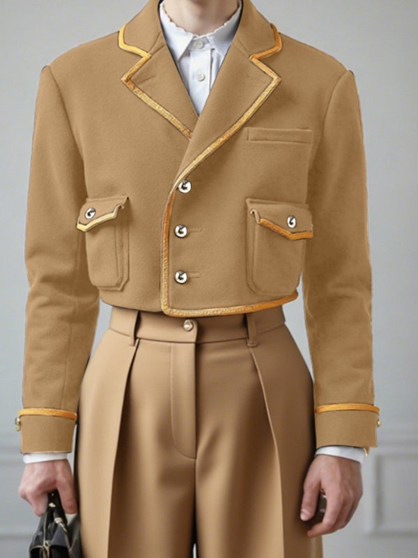 Men's Preppy Contrast Cropped Long Sleeve Jacket SKUL27422