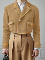 Men's Preppy Contrast Cropped Long Sleeve Jacket SKUL27422