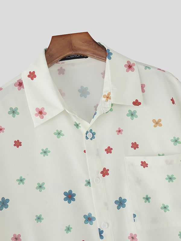 Men's Floral Print Bow Tie Half Sleeve Shirt SKUL41031