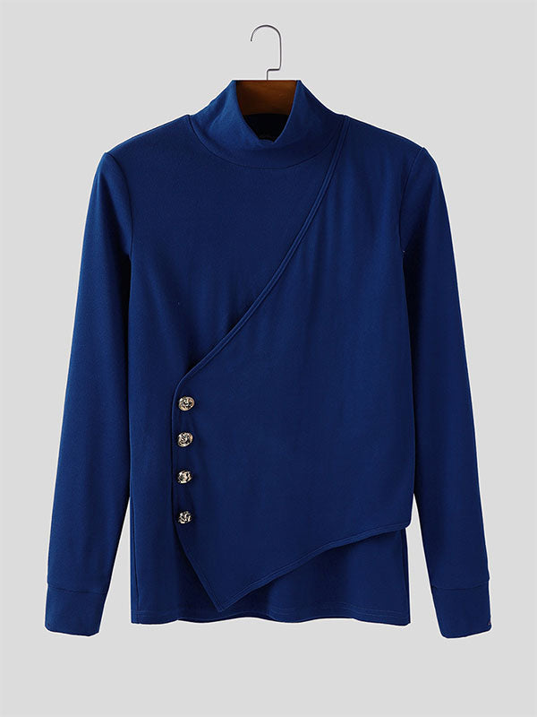 Men's Irregular High Neck Long Sleeve T-Shirt SKUL31987