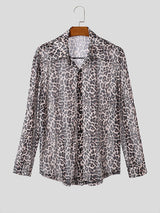 Mens Sheer Leopard Print Long Sleeve Shirt SKUK68194