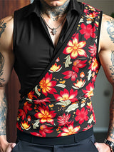Mens Floral Print Contrast Color Sleeveless Shirt SKUL18004