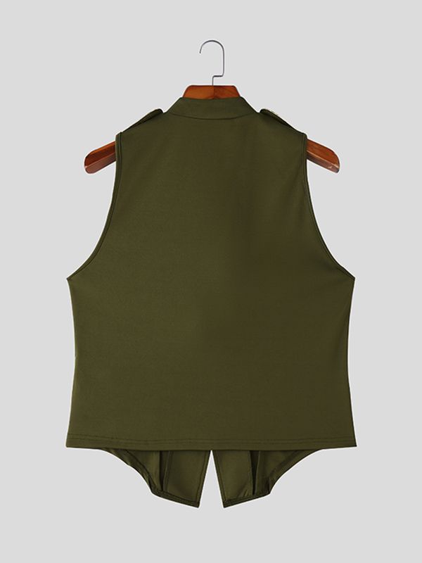 Men's Avant-Garde Brandebourgs Shoulder Epaulettes Stand Collar Tank SKUL61859