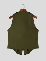 Men's Avant-Garde Brandebourgs Shoulder Epaulettes Stand Collar Tank SKUL61859