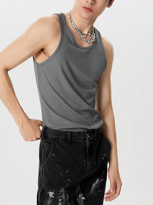 Mens Solid Ribbed Knit Sleeveless Tank SKUK02702